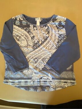 Coldwater Creek Blue and Cream Paisley Scoop Neck Top